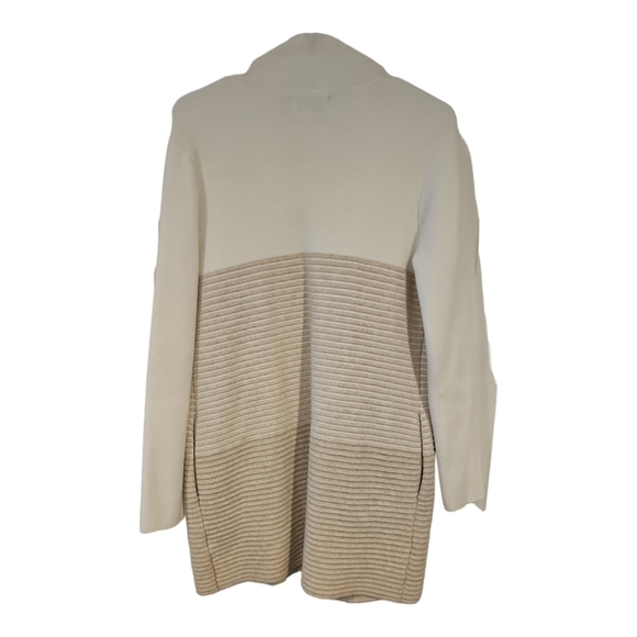 ELLE Beige Tan Cream Open Front Long Color block Cardigan Sweater sz S - Picture 2 of 11